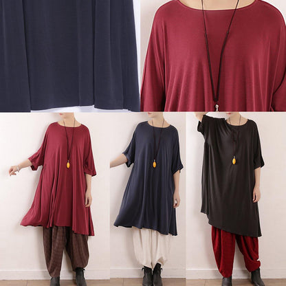 Loose gray silk Tunics 2019 o neck large hem A Line Summer Dresses - SooLinen