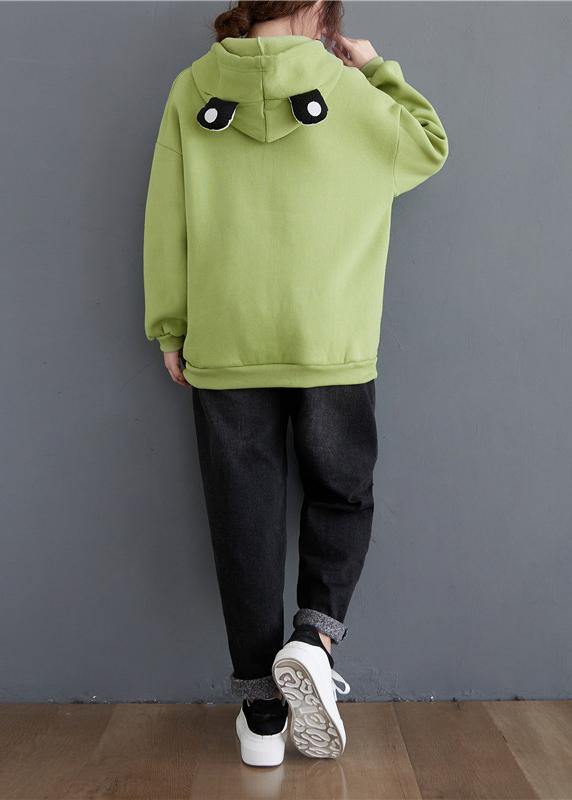 Loose hooded drawstring fall tunics for women Fabrics green top - SooLinen