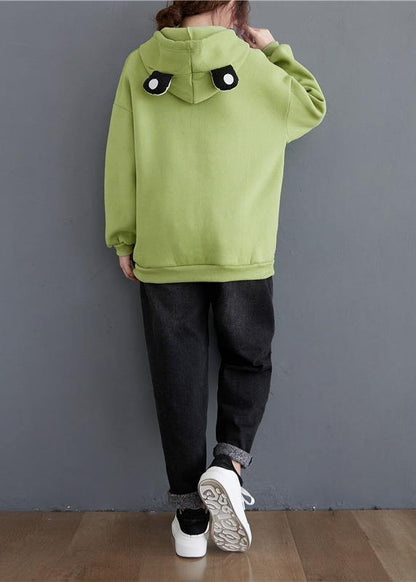 Loose hooded drawstring fall tunics for women Fabrics green top - SooLinen