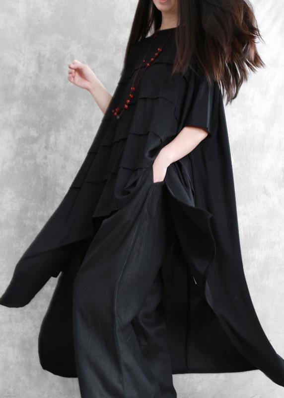 Loose irregular black two-piece personality tops wide-leg pants - SooLinen