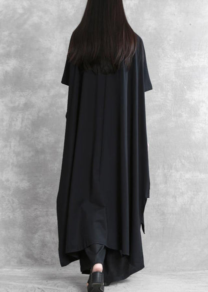 Loose irregular black two-piece personality tops wide-leg pants - SooLinen