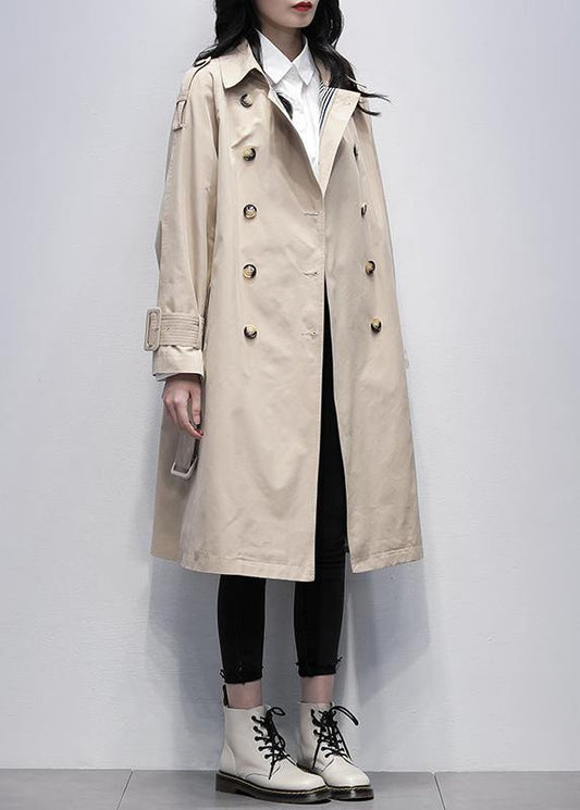 Loose khaki Plus Size trench coat Work Notched tie waist women coats - SooLinen