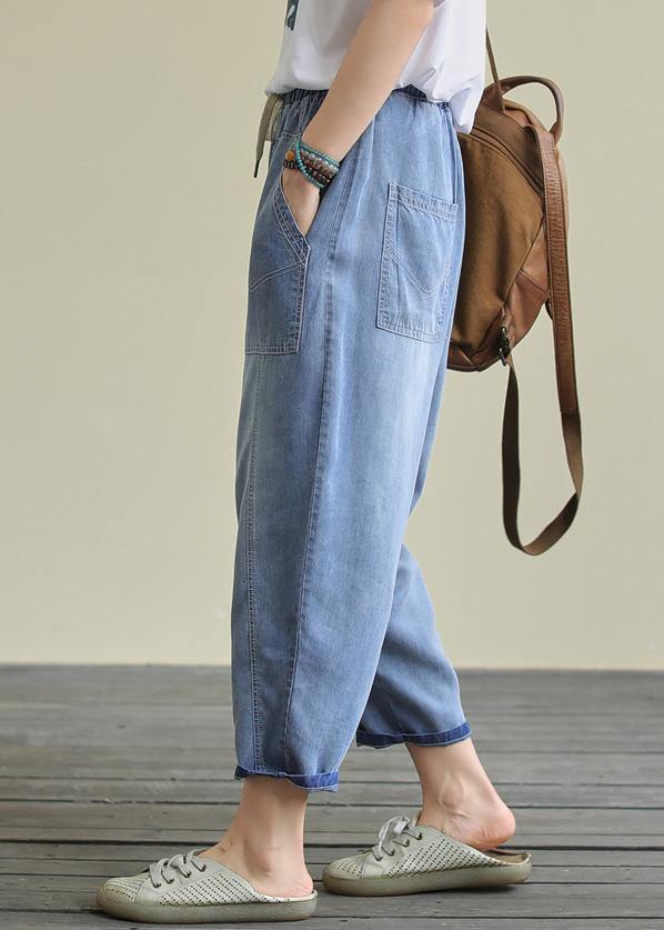 Loose lace casual plus size blue nine-point Harlan jeans - SooLinen