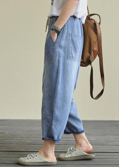 Loose lace casual plus size blue nine-point Harlan jeans - SooLinen