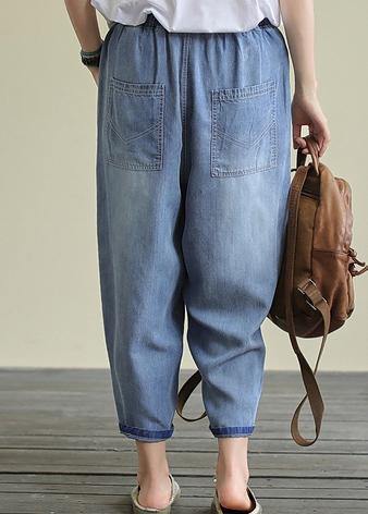 Loose lace casual plus size blue nine-point Harlan jeans - SooLinen