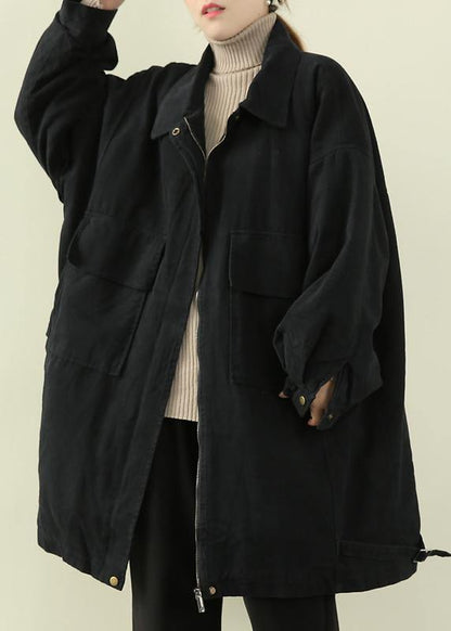 Loose lapel collar Fashion springtunics for women black oversized outwears - SooLinen