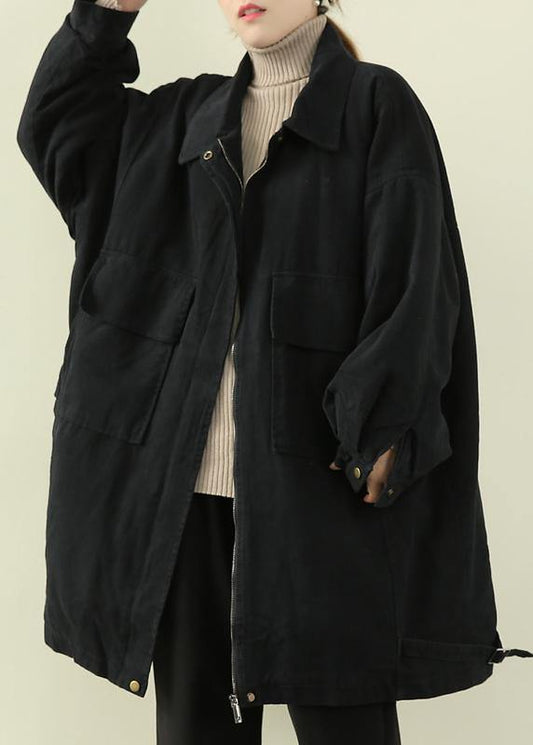 Loose lapel collar Fashion springtunics for women black oversized outwears - SooLinen