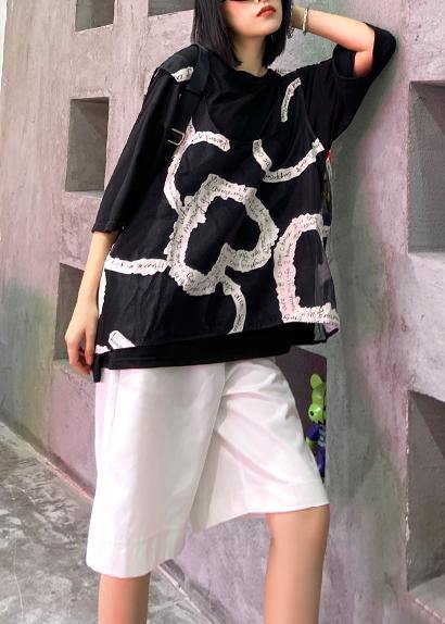 Loose large size black short sleeve + mesh vest two-piece blouse women - SooLinen