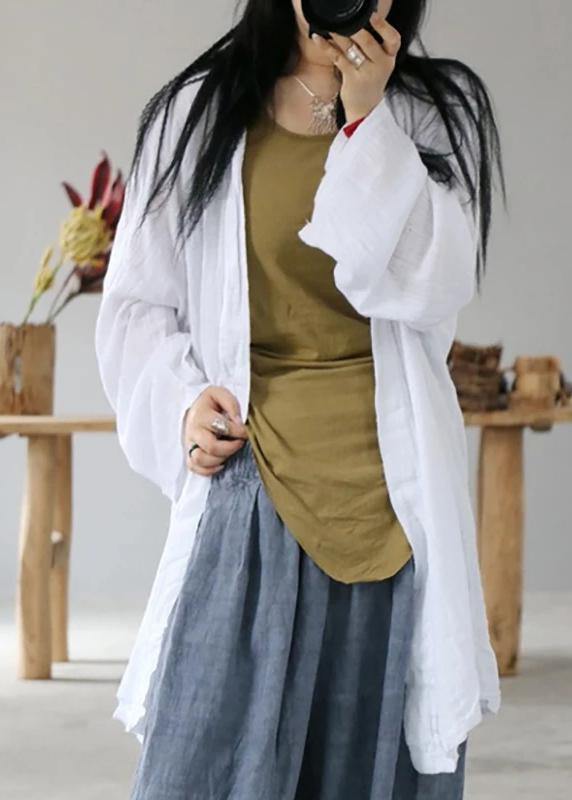 Loose linen cotton carigan for women Fitted Simple Solid Color Sun Protection Shirt Coat - SooLinen