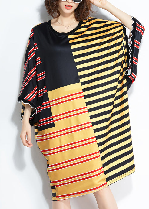 Lose mehrfarbig gestreifte Seidenmischung Kleidung Damen plus Größe Leinen Patchwork Sommerkleid