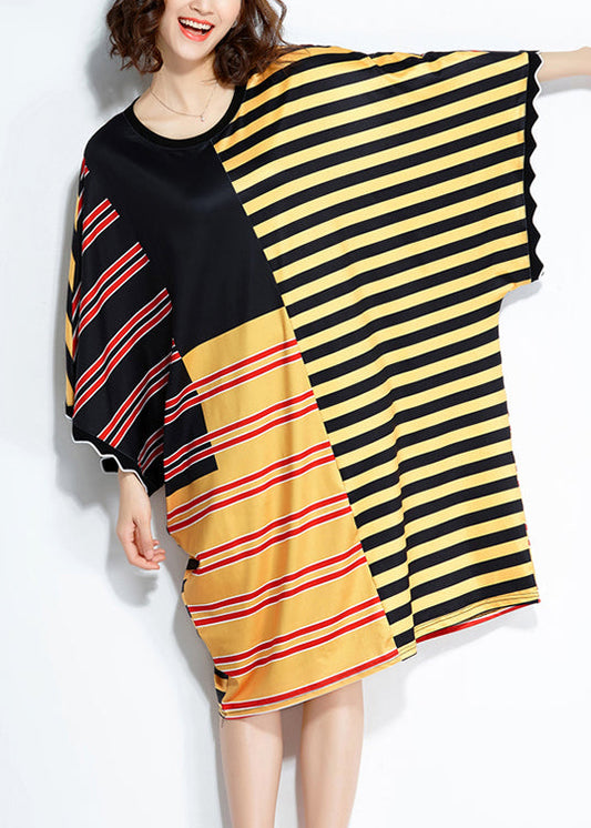 Lose mehrfarbig gestreifte Seidenmischung Kleidung Damen plus Größe Leinen Patchwork Sommerkleid