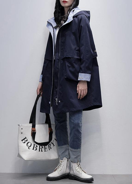 Loose navy Plus Size outfit pattern hooded Letter outwears - SooLinen