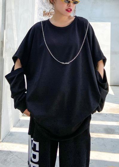 Loose o neck Hole fall clothes For Women Inspiration black shirts - SooLinen