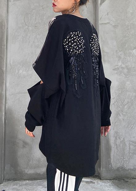 Loose o neck Hole fall clothes For Women Inspiration black shirts - SooLinen