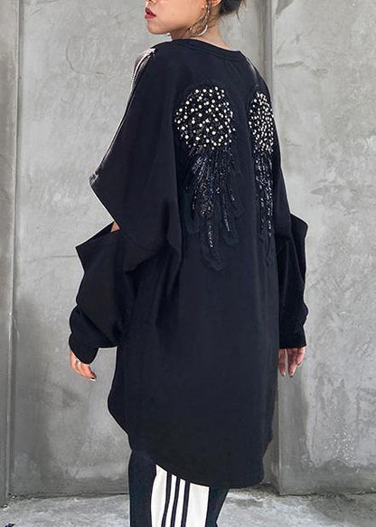 Loose o neck Hole fall clothes For Women Inspiration black shirts - SooLinen