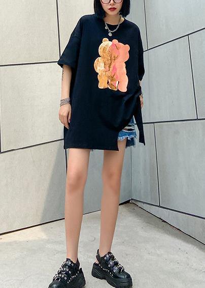 Loose o neck cotton box top Tutorials black print yellow shirt - SooLinen