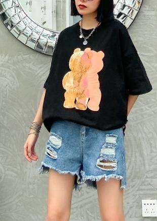 Loose o neck cotton box top Tutorials black print yellow shirt - SooLinen