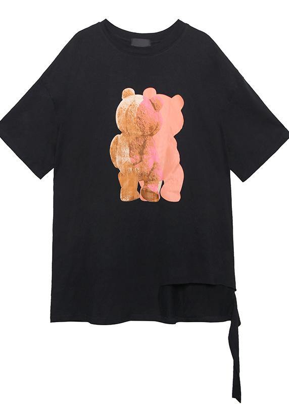 Loose o neck cotton box top Tutorials black print yellow shirt - SooLinen