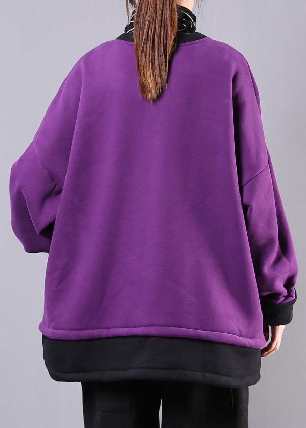 Loose o neck pockets cotton clothes For Women Inspiration purple shirts - SooLinen