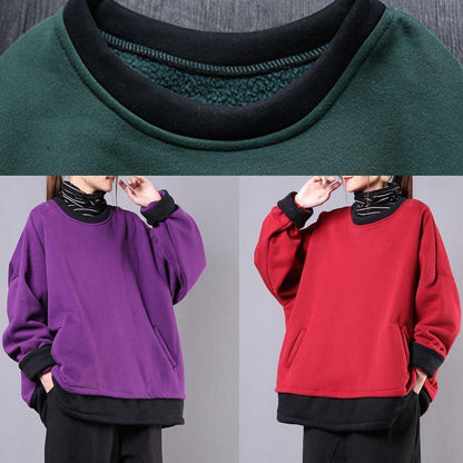 Loose o neck pockets cotton clothes For Women Inspiration purple shirts - SooLinen