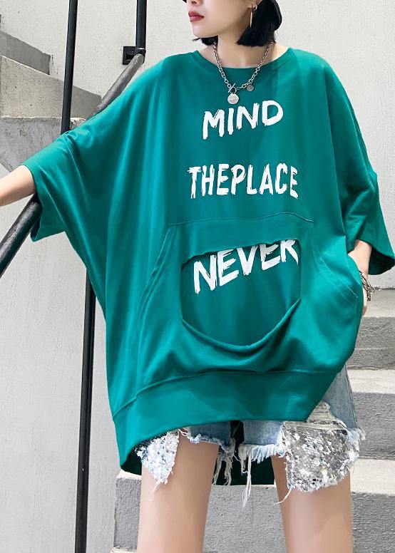 Loose o neck zippered cotton Tops blue green blouse - SooLinen