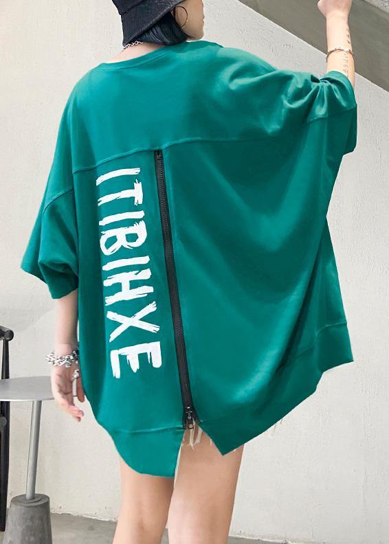 Loose o neck zippered cotton Tops blue green blouse - SooLinen