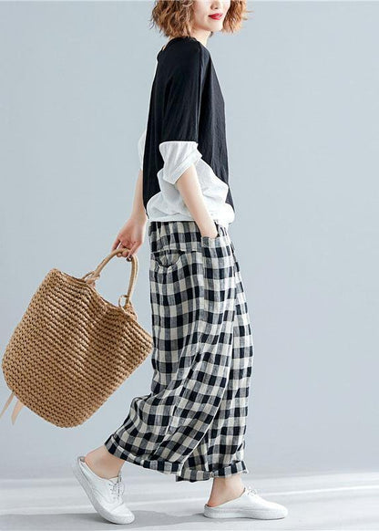 Loose patchwork cotton clothes Sewing black shirts summer - SooLinen