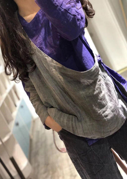 Loose patchwork linen tops women blouses o neck baggy fall shirt - SooLinen