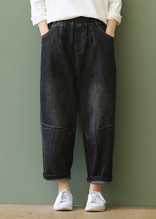 Loose retro washed white casual stitching denim cropped pants - SooLinen