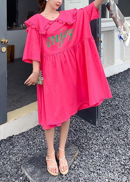 Loose rose Letter clothes For Women Ruffled Batwing Sleeve Dresses - SooLinen
