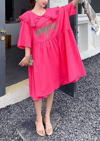 Loose rose Letter clothes For Women Ruffled Batwing Sleeve Dresses - SooLinen