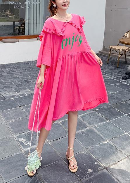 Loose rose Letter clothes For Women Ruffled Batwing Sleeve Dresses - SooLinen