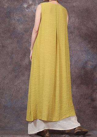 Loose sleeveless linen clothes For Women Sewing yellow Dresses summer - SooLinen