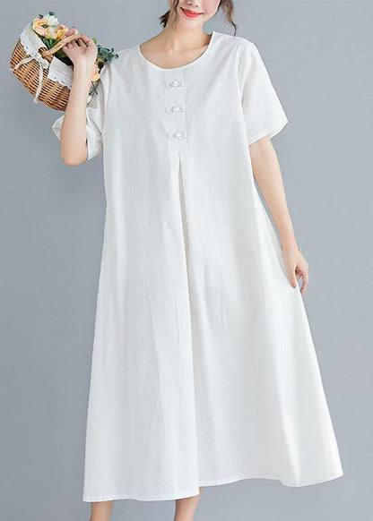 Loose solid color cotton clothes Tutorials white Art Dress summer - SooLinen