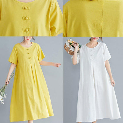 Loose solid color cotton clothes Tutorials white Art Dress summer - SooLinen