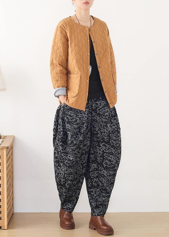 Loose spring Jacquard pant unique black harem pants - SooLinen