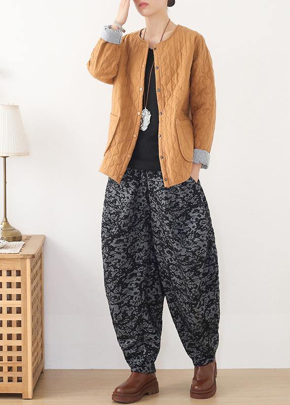 Loose spring Jacquard pant unique black harem pants - SooLinen