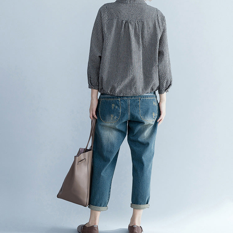 Lose gelbe Leinen Long Shirts Frauen Tutorials Langarm lose Stehkragen Blusen