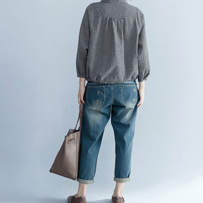 Lose gelbe Leinen Long Shirts Frauen Tutorials Langarm lose Stehkragen Blusen