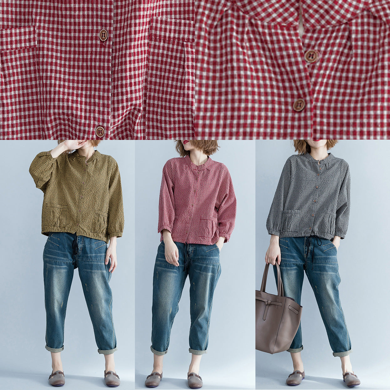 Lose gelbe Leinen Long Shirts Frauen Tutorials Langarm lose Stehkragen Blusen