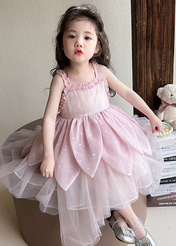 Lovely Pink Sequins Floral Tulle Baby Girls Summer Dress