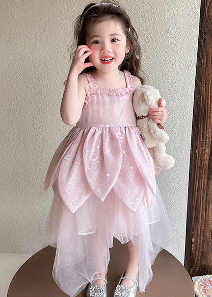 Lovely Pink Sequins Floral Tulle Baby Girls Summer Dress
