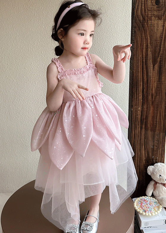 Lovely Pink Sequins Floral Tulle Baby Girls Summer Dress