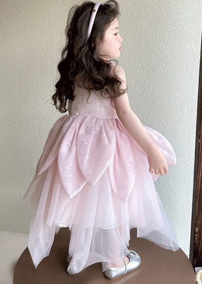 Lovely Pink Sequins Floral Tulle Baby Girls Summer Dress
