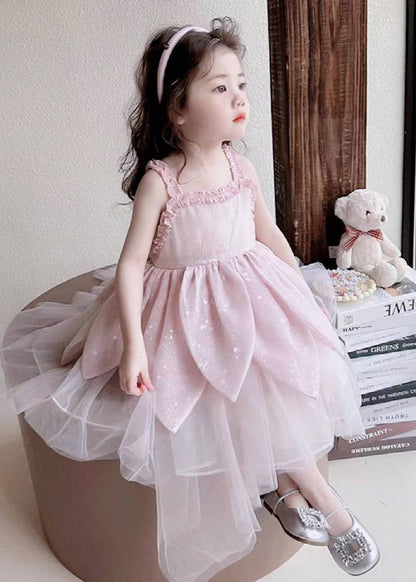 Lovely Pink Sequins Floral Tulle Baby Girls Summer Dress