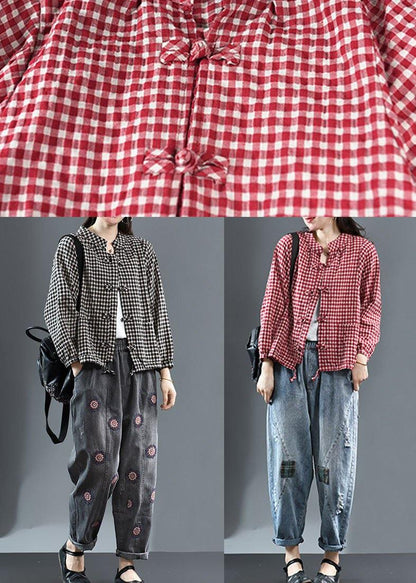 Luxury Black O-Neck Plaid Fall Long Sleeve Trench - SooLinen