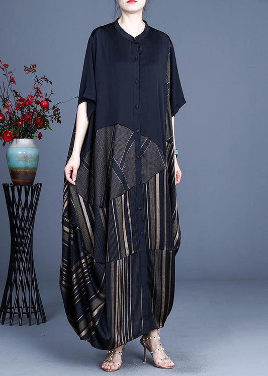 Luxury Black Striped Button Patchwork Coat Summer - SooLinen