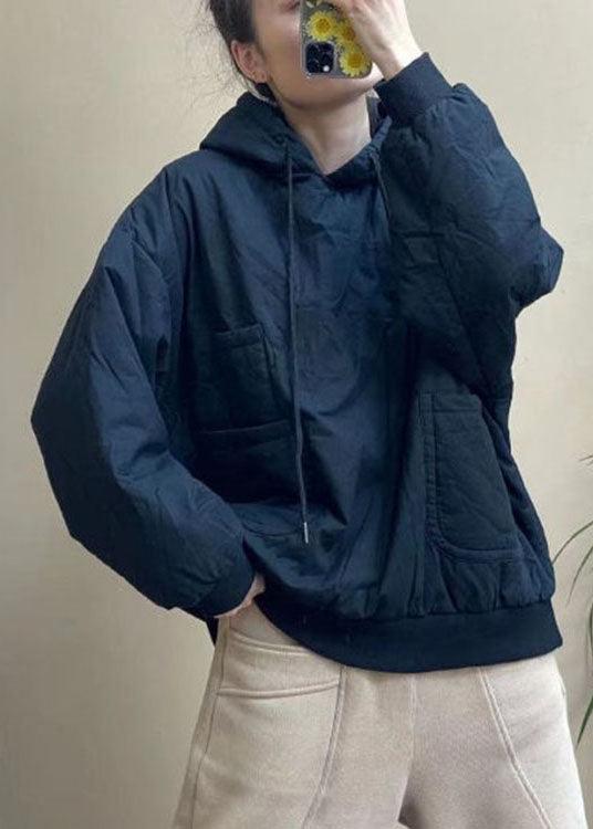 Luxuriöses Winter-Sweatshirt aus Baumwolle mit Kapuze und Taschen in Blau