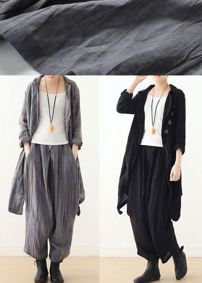 Luxury Gray Button Linenlow High Design Spring Jacket - SooLinen