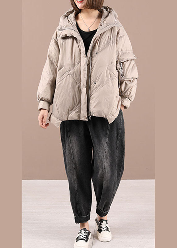 Luxus Khaki Loose Zippered Winter Duck Down Langarm Daunenmantel